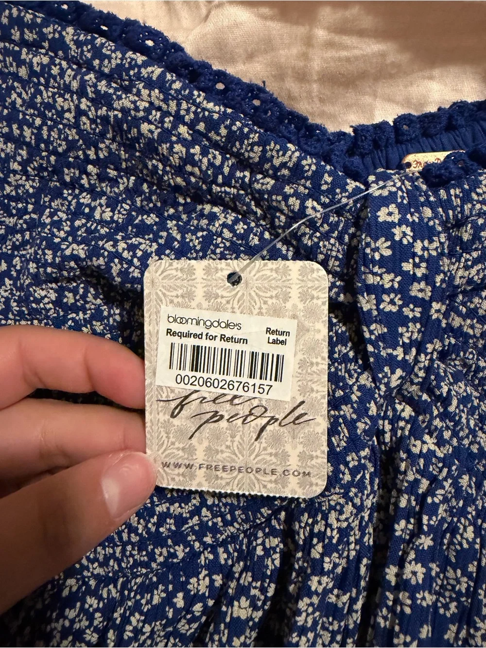 Free People Royal Blue Floral Peplum Blouse